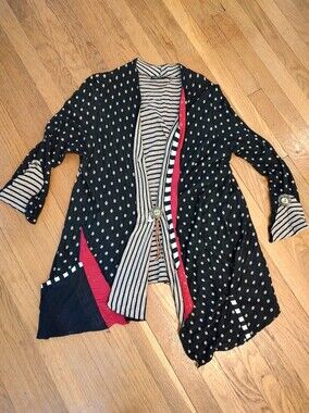 Lee Andersen Open Cardigan Black White Polka Dot Medium